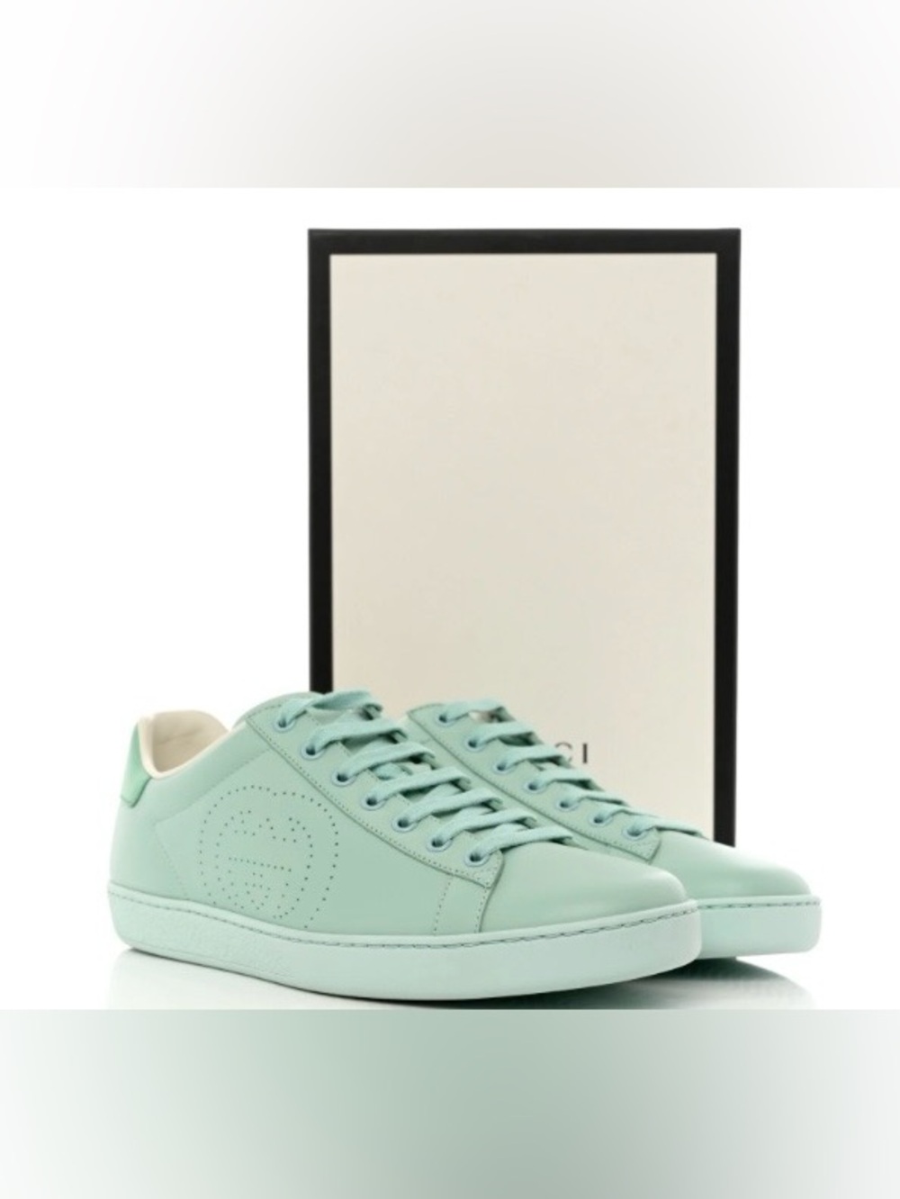 Gucci Leather Interlocking GG Perforated Womens Ace Sneakers  Size 11 41 Green